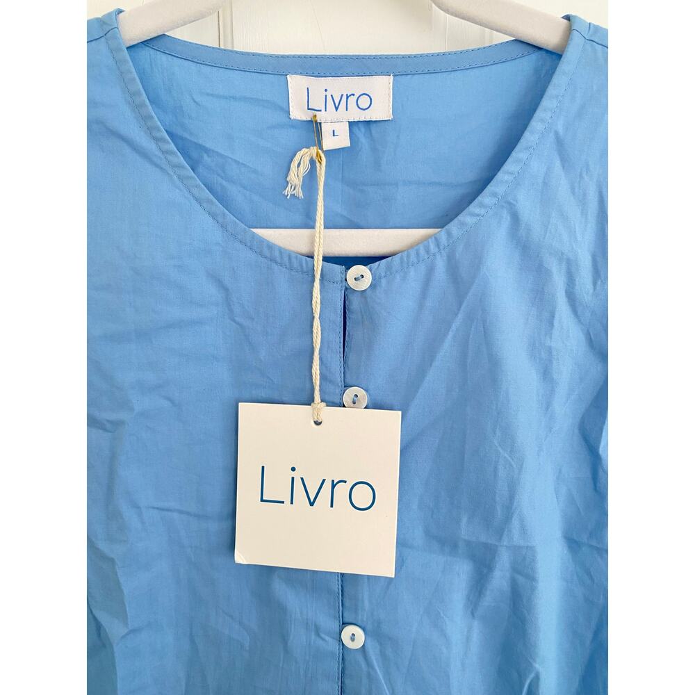 Livro London Blue Button Shirt Mini Dress Puff Sleeves Cotton Poplin Tuckernuck - Picture 5 of 11